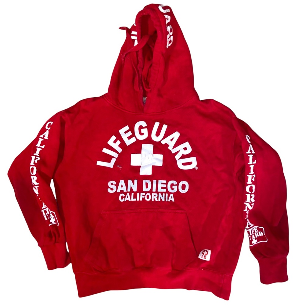 POPULARITY PRODUCTS Officially License Distressed Lifeguard San Diego Red Hoodie